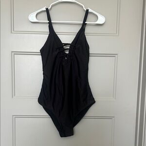 Black Strappy One-Piece Swimsuit Medium, open back, adjustable straps